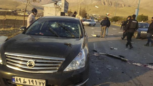 <p>Dieses von der Nachrichtenagentur Fars veröffentlichte Foto zeigt den Ort, in dem Mohsen Fakhrizadeh in Absard, einer kleinen Stadt östlich der Hauptstadt Teheran, getötet wurde.</p>