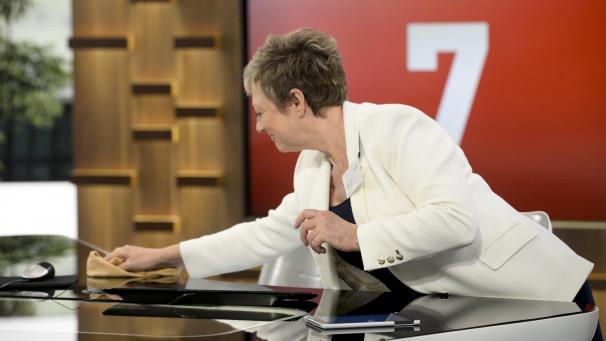 <p>Martine Tanghe an ihrem Platz bei der VRT.</p>