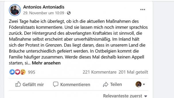 <p>Blick auf den Facebook-Post von Minister Antoniadis</p>