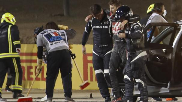 <p>Romain Grosjean nach seinem Crash am Wochenende</p>