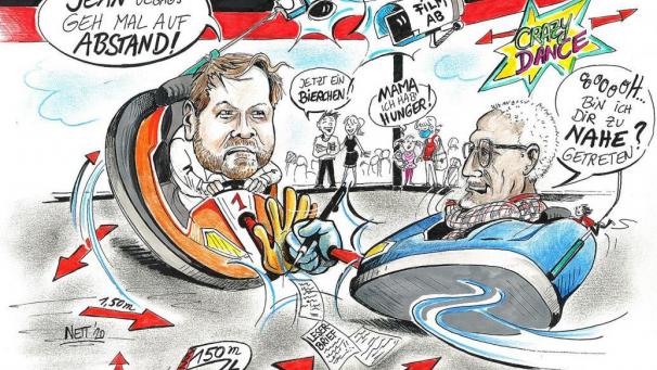 <p>Diese Karikatur von Annette Müllender hängt bei Jean Uebags über dem Schreibtisch. Das gerahmte Exemplar der Zeichnung war ein Geschenk von Bürgermeister Luc Frank.</p>