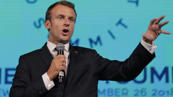 <p>Emmanuel Macron, Präsident von Frankreich, spricht während des Klimatreffens „One Planet Summit“ im Jahr 2018 in New York.</p>