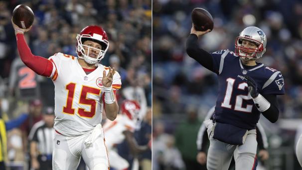 <p>Patrick Mahomes (l.), Quarterback der Kansas City Chiefs, trifft im Finale auf Tom Brady (r.).</p>