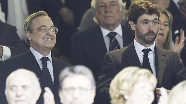 <p>Andrea Agnelli (rechts, Juventus Turin) und Florentino Perez (Real Madrid) gelten als die größten Befürworter einer Superliga.</p>