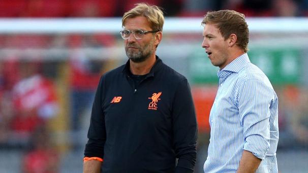 <p>Jürgen Klopp (links) und Julian Nagelsmann stehen vor einem Fragezeichen.</p>