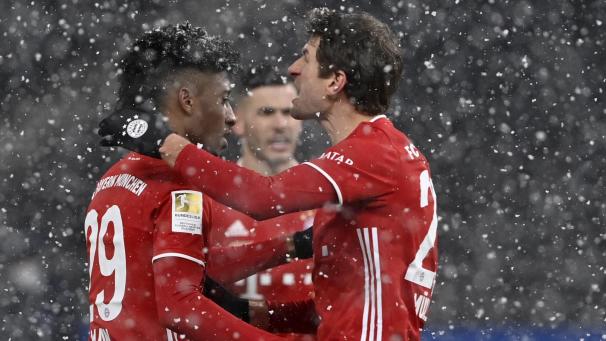 <p>Coman (l.) erzielte den Siegtreffer für den FC Bayern.</p>