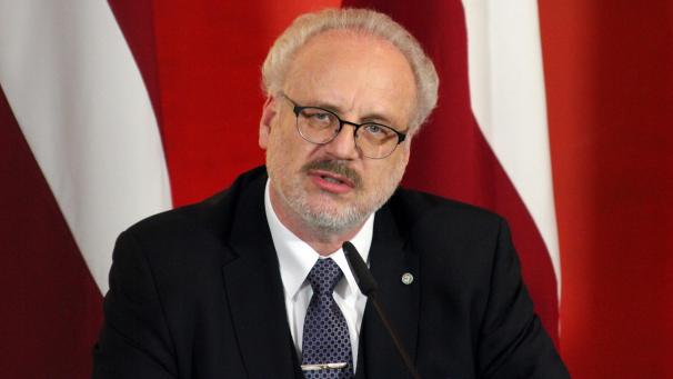 <p>Egils Levits, Präsident von Lettland, spricht bei einer Pressekonferenz im Roten Saal des lettischen Parlaments in Riga.</p>