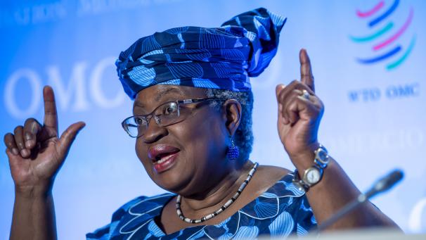 <p>Nigeria, Kandidatin für das Amt der Generaldirektorin der Welthandelsorganisation (WTO), spricht während einer Pressekonferenz zum Auswahlverfahren im Hauptsitz der Welthandelsorganisation.</p>