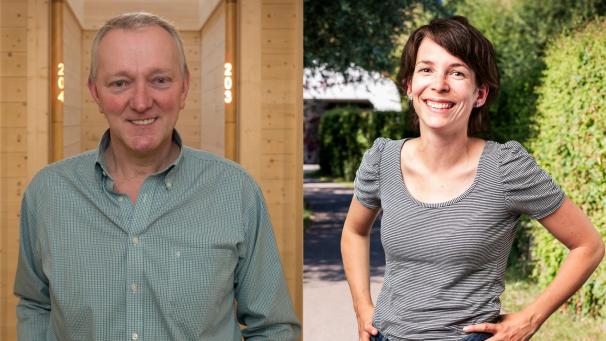 <p>Arthur Genten (links) tritt sein Amt als Stadtratsmitglied an Claire Guffens (rechts) ab.</p>