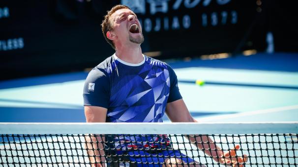 <p>Joachim Gérard feiert seinen ersten Grand-Slam-Titel im Einzel.</p>