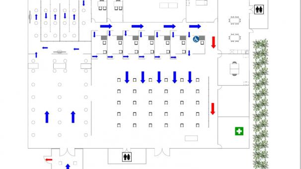 <p>Eingang, Registrierung, Vorbereitung und sechs Impfstraßen (u.r.): die DG-Impfzentren</p>