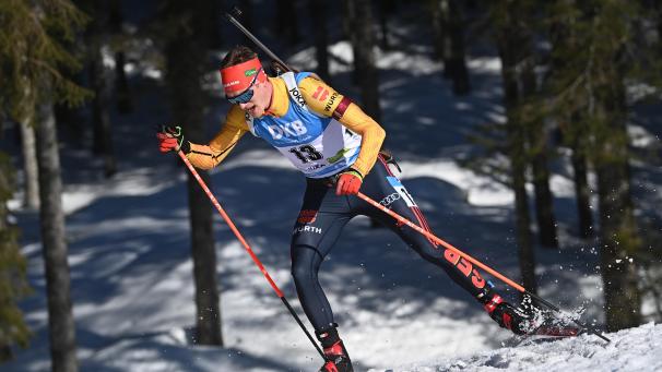 <p>Deutschlands Benedikt Doll bei der Biathlon-WM in Pokljuka</p>