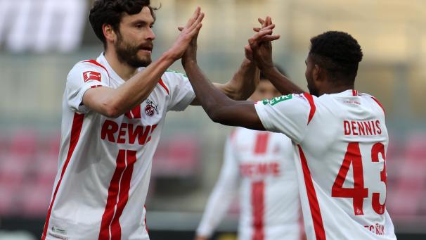 <p>Kölns Torschütze Jonas Hector (links)</p>