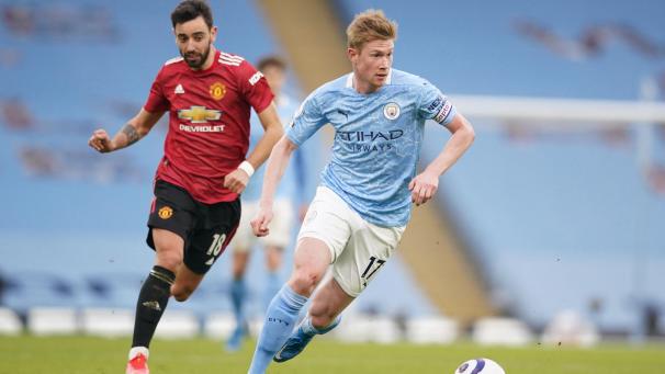 <p>Kevin De Bruyne (rechts) und Manchester City stehen mit einem Bein im CL-Viertelfinale.</p>