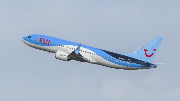 <p>Eine Boeing 737 MAX vom Reiseanbieter TUI fly im belgischen Luftraum</p>