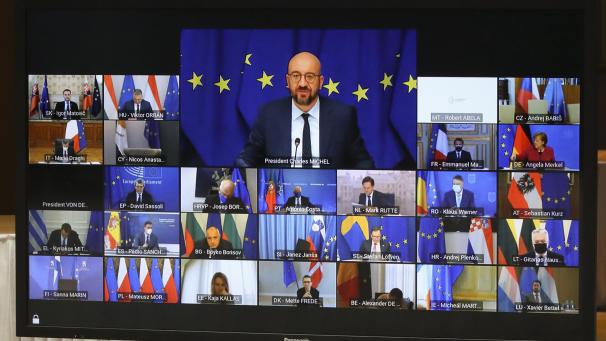 <p>Charles Michel leitete wie gewohnt den Videogipfel der EU-Staats-und Regierungschefs im Gebäude des Europäischen Rates in Brüssel.</p>