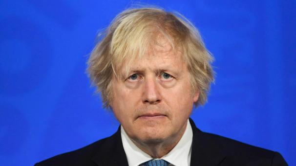 <p>Premier Boris Johnson während einer Pressekonferenz am Montag in London</p>
