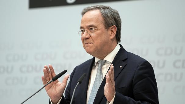 <p>Armin Laschet, CDU-Parteivorsitzender und Ministerpräsident von Nordrhein-Westfalen, gibt im Anschluss an die Sitzung des CDU-Präsidiums im Konrad-Adenauer-Haus eine Pressekonferenz.</p>
