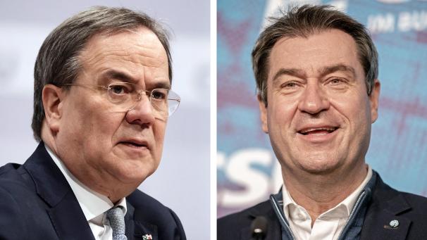 <p>Kämpfen beide um den Platz an der Spitze: Armin Laschet (links) und Markus Söder (rechts).</p>