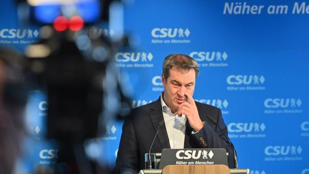 <p>Der bayerische Ministerpräsident und CSU-Chef Markus Söder gibt ein Statement ab.</p>