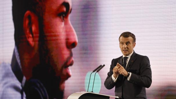 <p>Der französische Präsident Emmanuel Macron bei der Eröffnungsrede.</p>