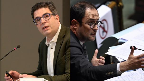 <p>Schlagen in die gleiche Kerbe: Virologe Steven van Gucht (links) und Minister Vincent Van Quickenborne (rechts).</p>