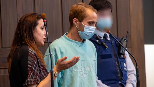 <p>Der Angeklagte (M.) am Freitag während der Urteilsverkündung.</p>