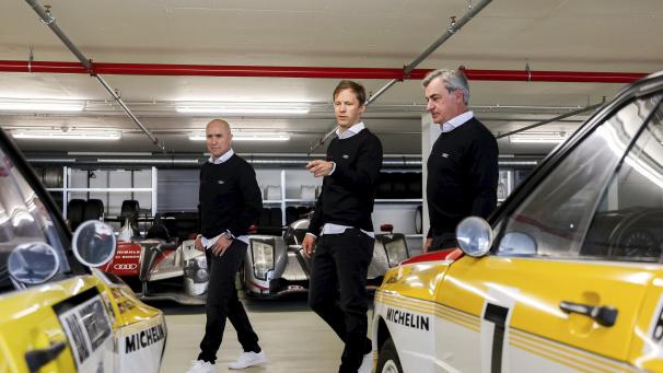 <p>Audis Dream-Team für Dakar: Stéphane Peterhansel, Mattias Ekström und Carlos Sainz (v.l.).</p>