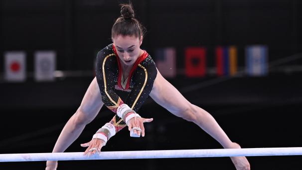 <p>Zeigte am Stufenbarren eine starke Leistung: Nina Derwael.</p>