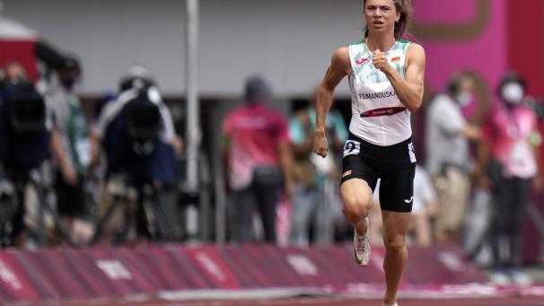 <p>Krystsina Tsimanouskaya aus Belarus in Aktion bei den Olympischen Spielen.</p>