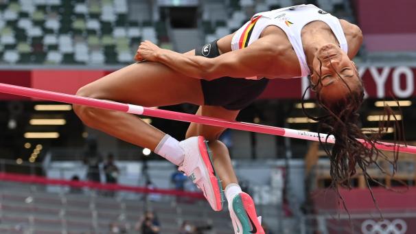 <p>Nafi Thiam beim Hochsprung im olympischen Siebenkampf</p>