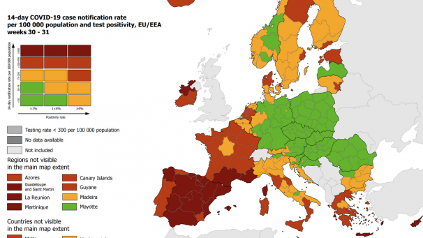 <p>Die aktuelle Europarte des Europäischen Zentrums für die Prävention und die Kontrolle von Krankheiten.</p>