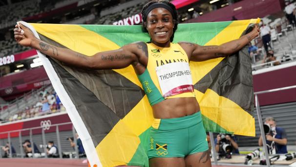 <p>Elaine Thompson-Herah ist zweimalige Olympiasiegerin über den 100- sowie zweimalig über den 200-Meter-Lauf.</p>