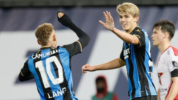 <p>Noa Lang (links) brachte das Tor von Charles De Ketelaere (rechts) auf den Weg.</p>