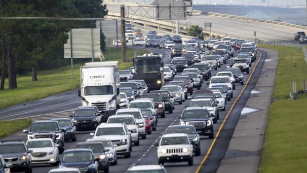 <p>Flüchten vor „Ida“: Die Interstate 10 zwischen New Orleans und Gulfport, während sich der Hurrikan nähert.</p>