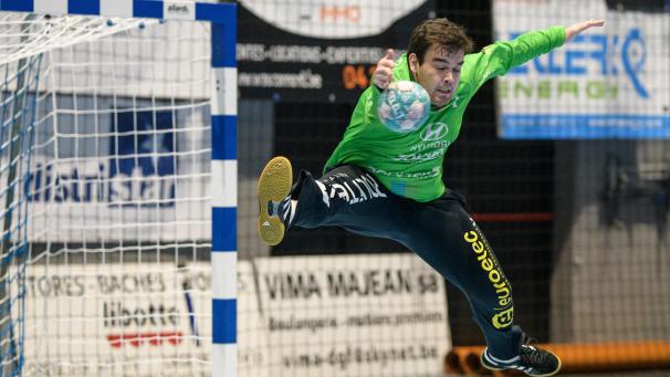 <p>Brian Dormann überzeugte im Eupener Tor unter anderem durch drei parierte Siebenmeter.</p>