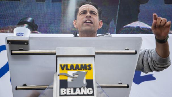 <p>Tom Van Grieken, Parteichef von Vlaams Belang</p>