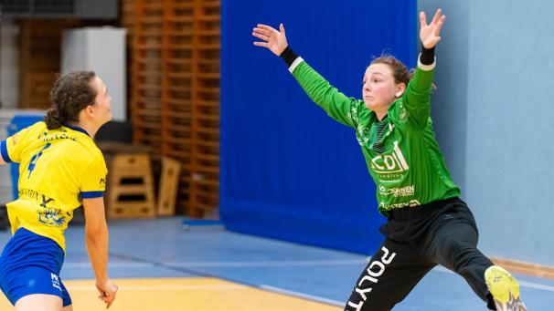 <p>Verdiente sich mit 19 parierten Würfen Bestnoten: Eupens Torhüterin Geertrui Vautmans.</p>