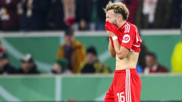 <p>Union Berlins Benedict Hollerbach reagierte nach dem Aus im Pokal ziemlichunzufrieden.</p>