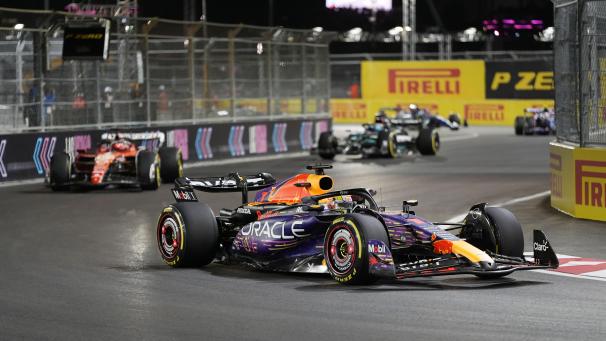 <p>Max Verstappen in Las Vegas in Aktion</p>