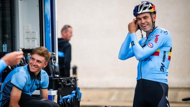 <p>Remco Evenepoel und Wout van Aert</p>