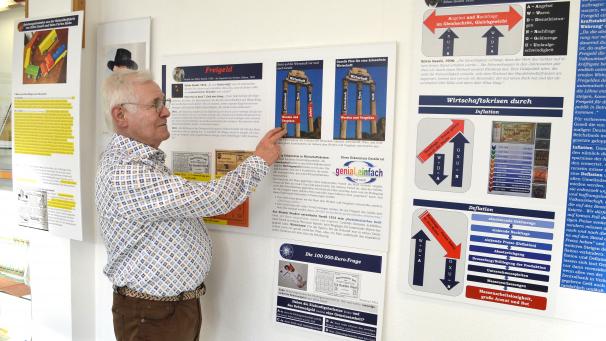 <p>Joseph Spoden hat mit Texten und Bildern gearbeitet, um Silvios Gesells Theorien zu erklären.</p>