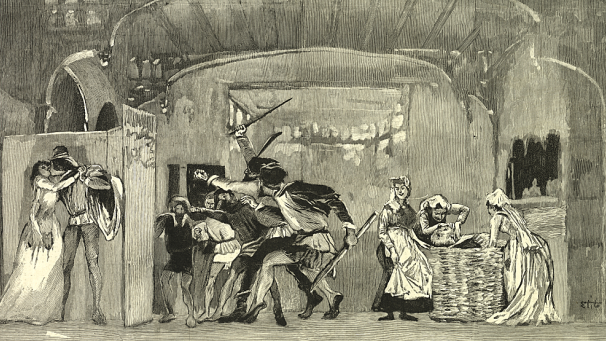 <p>Von den Proben zur Uraufführung von „Falstaff“ an der Mailänder Skala ist von Ettoro Tito diese Zeichnung einer Schlüsselszene überliefert.</p>