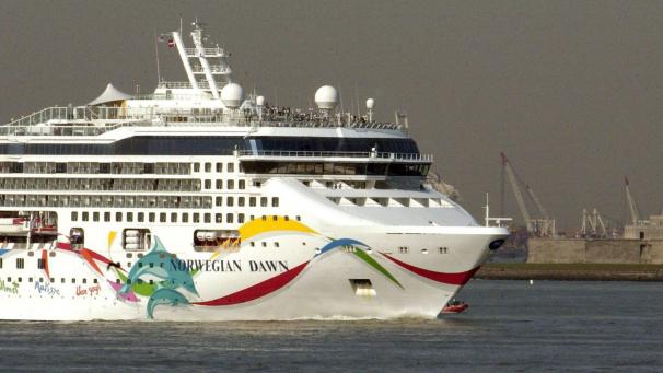 <p>Ein Blick auf das Kreuzfahrtschiff „Norwegian Dawn“ der US-Reederei Norwegian Cruise Line</p>