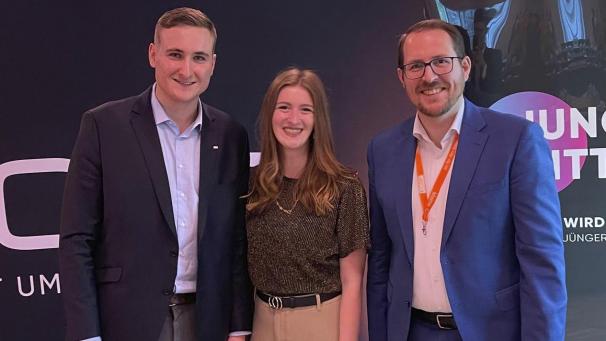 <p>Lukas Teller, Saskia Langer und CSP-Parteipräsident Jérôme Franssen</p>