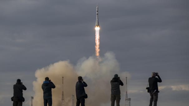 <p>Dieses von der Nasa zur Verfügung gestellte Foto zeigt den Start einer Sojus-Rakete zur Internationalen Raumstation (ISS) vom Weltraumbahnhof Baikonur.</p>