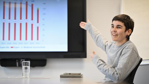 <p>Seht her, das sieht doch gut aus: Eupens Umweltschöffin Catherine Brüll präsentierte am Mittwoch die aktuellen „Müllzahlen“ für das Eupener Stadtgebiet.</p>