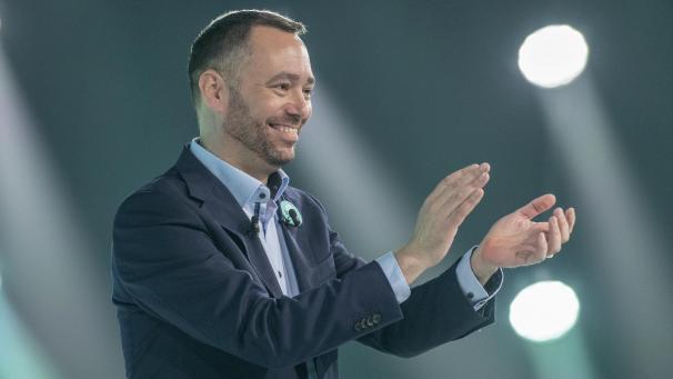 <p>Applaus für die eigene Partei: Maxime Prévot, Vorsitzender von Les Engagés</p>