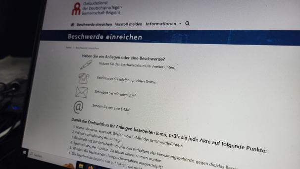 <p>Blick auf die Website des Ombudsdienstes der DG</p>
