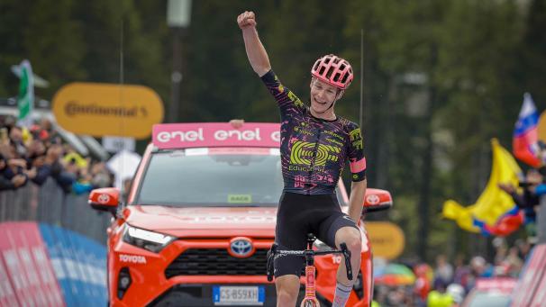 <p>Nicht zu schlagen: Georg Steinhauser beendet auf der 17. Giro-Etappe die Siegesserie des Gesamtführenden Tadej Pogacar.</p>